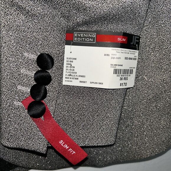 J. Ferrar Blazer Suit Jacket Silver Shine Wrinkle Recovery Stretch 36 Sport Coat - Picture 6 of 11